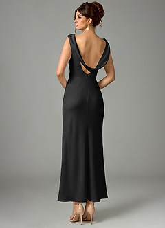 Azazie Kieryn Bridesmaid Dresses Black Mermaid Pleated Stretch Satin Dress image5