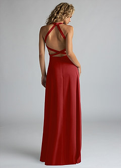 Azazie Clarice Robes de demoiselle d'honneur Robe Trapèze en Satin extensible Col Haut Grenade image3