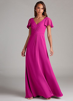 Azazie Soren Robes de demoiselle d'honneur Robe Trapèze en Mousseline de soie Rayé Fuchsia image3
