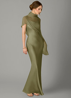Azazie Jaleesa Bridesmaid Dresses Pistachio A-Line High Neck Stretch Satin Dress image3