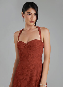 Azazie Bea Abiti da Damigella Abito A-Line in Burnout Floreale Corsetto Terracotta image4