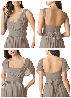 Azazie Olani Bridesmaid Dresses Taupe A-Line Off the Shoulder Chiffon Convertible Dress image9