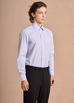 front Aiden White Ice Blue 100% Cotton Non-Iron Striped Dress Shirt