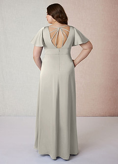 Azazie Lani Robes de demoiselle d'honneur Robe Trapèze en Satin extensible Manche à volants Galet image8