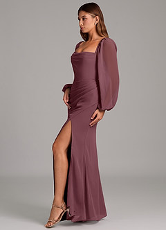 Azazie Brixley 신부 들러리 드레스 인어 긴팔 쉬폰 바닥 길이 드레스 image5