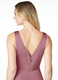 Azazie Nelly Bridesmaid Dresses Vintage Mauve A-Line V-Neck Pleated Stretch Satin Dress image5