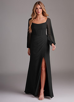 Azazie Charissa Brautjungfernkleider Etui Langarm Chiffon Kleid Schwarz image3