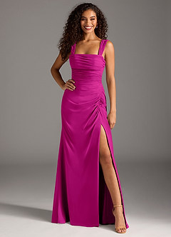 Azazie Jesaphine Bridesmaid Dresses Fuchsia Sheath Bow Chiffon Dress image4