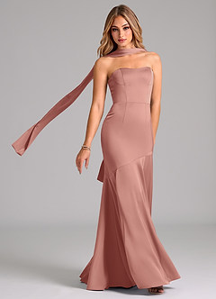 Azazie Shiloh Brautjungfernkleider Wandelbar Meerjungfrau-Linie Schulterfrei Stretch-Satin Kleid Rosettenrosa image1