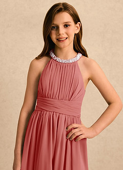 Azazie Aria Girls Formal Flower Girl Dresses Antique Rose A-Line Pleated Chiffon Dress image4