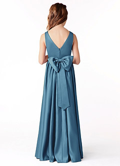 Azazie Hathaway Junior Steel Blue A-Line Bow Matte Satin Dress image2
