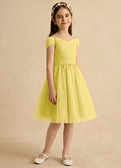 Azazie Lila Girls Formal Robe Demoiselle D'honneur Fillette Robe Trapèze en Tulle Épaule décolletée Canari image5