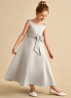 Azazie Eve Abiti da Ragazza di Fiori Abito A-Line in Raso Opaco Plissettato Gelo image3