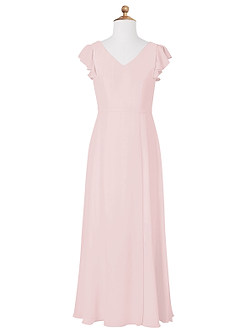 Azazie Claudine Junior Blushing Pink A-Line Pleated Chiffon Dress image5