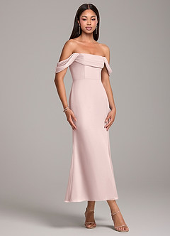 Azazie Saige Bridesmaid Dresses Blushing Pink Sheath Off the Shoulder Chiffon Convertible Dress image4