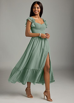 Azazie Anaya Brautjungfernkleider A-Linie Herzausschnitt Chiffon Kleid Silberner Salbei image3