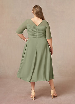 Azazie Naomi Mother of the Bride Dresses Pistachio A-Line Boatneck Pleated Chiffon Dress image11