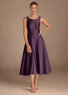 Azazie Fulton Mother of the Bride Dresses Plum A-Line Pleated Stretch Satin Dress image4