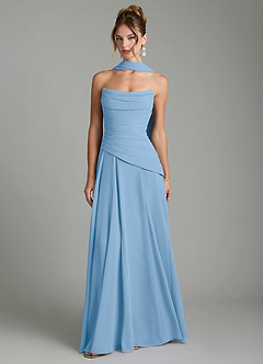 Azazie Gabriela Abiti da Damigella Abito A-Line in Chiffon Corsetto Azzurro Polvere image1