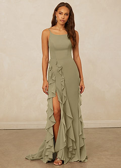 Christian Siriano Bridal for Azazie 1006 Bridesmaid Dresses Moss Green Mermaid Ruched Chiffon Dress image3