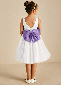 Azazie Seline Flower Girl Dresses Ivory Tahiti A-Line Bow Tulle Dress image1