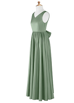 Azazie Hathaway Junior Vestido de Matcha de Satén Elástico de Corte En A con Lazo image8