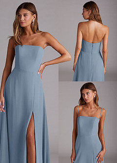 Azazie Wren Vestidos de damas de honor Vestido de Azul Polvoriento de Gasa de Corte en A Convertible con Corte Lateral image9