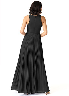 Azazie Lindie Bridesmaid Dresses Black A-Line Scoop Pleated Chiffon Dress image2