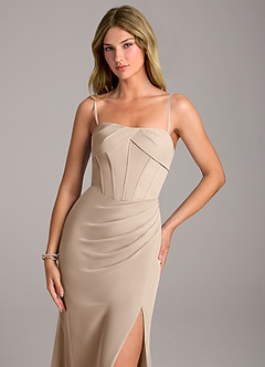 Azazie Chantel Bridesmaid Dresses Taupe Sheath Strapless Chiffon Convertible Dress image2