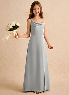Azazie Shira Girls Formal Robe Demoiselle D'honneur Fillette Robe Trapèze en Satin extensible Plissée Argent image4