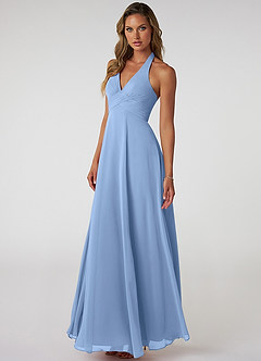 Azazie Tessie Bridesmaid Dresses Steel Blue A-Line V-Neck Pleated Chiffon Dress image3