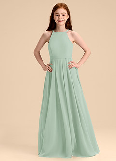 Azazie Arianthe Junior Agave A-Line Pleated Chiffon Dress image1