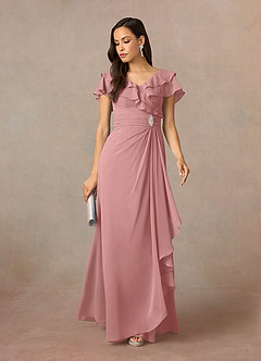 Azazie Snapdragon Abiti per la Madre della Sposa Abito A-Line in Chiffon Increspato con Scollo a V Rosa Polverosa image1