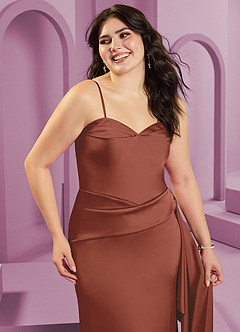 Barbie ♥ Azazie Bridesmaid Dresses Auburn Sheath Strapless Stretch Satin Convertible Dress image12