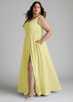 Azazie Karina Bridesmaid Dresses Lemon Sorbet A-Line Pleated Chiffon Dress image7
