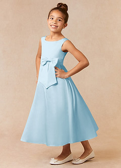Azazie Lindy Flower Girl Dresses Sky Blue A-Line Pleated Matte Satin Dress image1