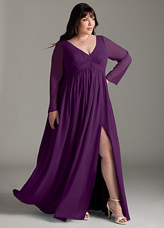 Azazie Teton Maternity Bridesmaid Dresses A-Line Long Sleeve Chiffon Floor-Length Dress image11
