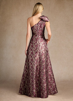 Azazie Easton vestidos de madre de la novia Vestido de Cabernet de Jacquard de Corte en A con Hombro unilateral image3