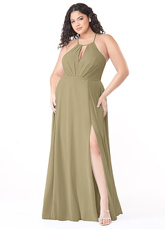 Azazie Evalleen Robes de demoiselle d'honneur Robe Trapèze en Mousseline de soie Plissée Vert Mousse image9