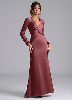 Azazie Valerie Bridesmaid Dresses Amethyst Mermaid Long Sleeve Stretch Satin Dress image1