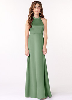 Azazie Laurel Junior A-Linie Matte Satin Kleid Matcha image2