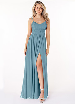 Azazie Yanelie Bridesmaid Dresses Moody Blue A-Line Scoop Pleated Chiffon Dress image1