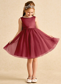 Azazie Jani Flower Girl Dresses Pomegranate A-Line Bow Tulle Dress image2