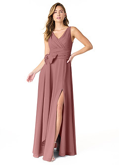 Azazie Bianca Final Sale Rust A-Line Pleated Chiffon Dress image1