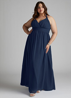 Azazie Ashia Brautjungfernkleider A-Linie Plissee Chiffon Kleid Dunkelmarine image7