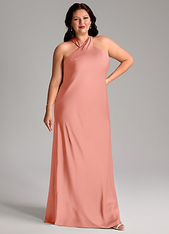 Azazie Doretta Bridesmaid Dresses Coral Mermaid Pleated Stretch Satin Dress image9