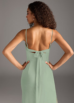 Azazie Mai Bridesmaid Dresses Dusty Sage Sheath Pleated Mesh Dress image6