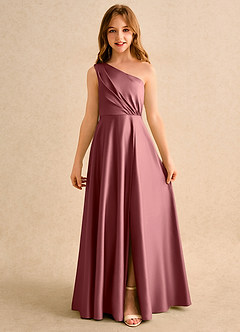 Azazie Puddles Girls Formal Flower Girl Dresses Amethyst A-Line One Shoulder Matte Satin Dress image4
