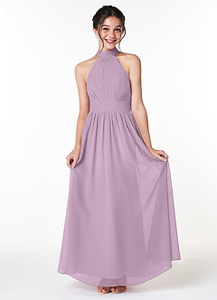 Azazie Iman Junior Linia A Pofałdowany Szyfon Długość podłogi Młodsza druhna Sukienka image1