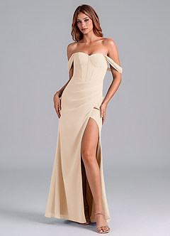 Azazie Asha Bridesmaid Dresses White Alabaster Sheath Off the Shoulder Chiffon Convertible Dress image1